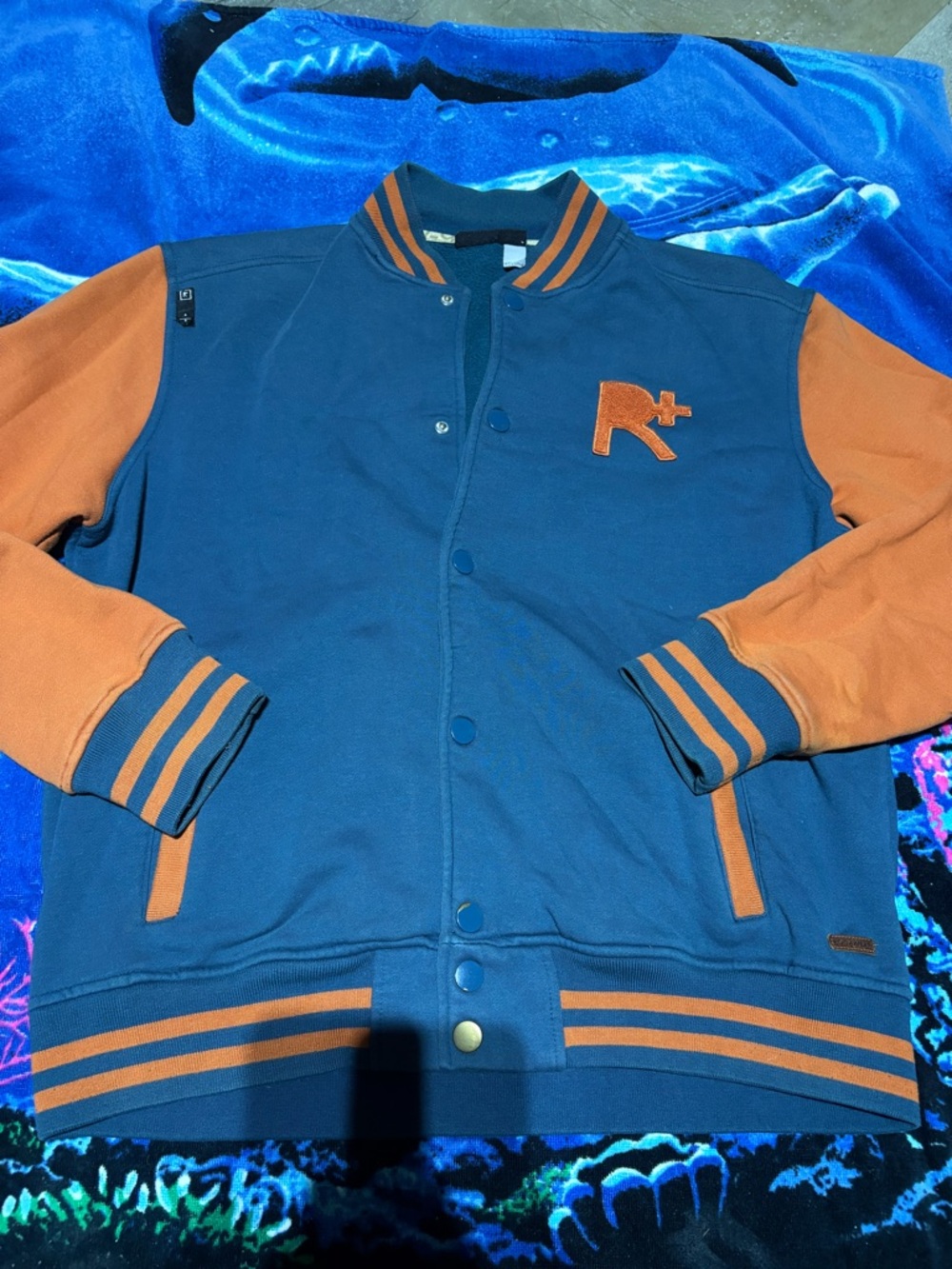 RoccaWear Blue and Orange Varsity Sweatshirt Mens XL
